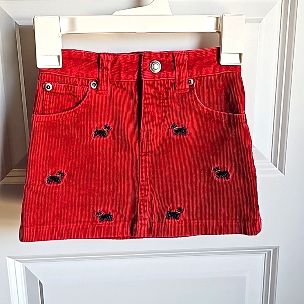 Ralph Lauren Dog Design Corduroy Skirt W/ Adjustable Waist in Kids Size 3/3t EUC